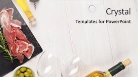  Presentation with olive oil - Beautiful slide set featuring prosciutto wine olives and olive backdrop and a white colored foreground