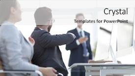  Presentation with webinar for employees - Slide deck enhanced with prospects - prospective employees are talking background and a  colored foreground