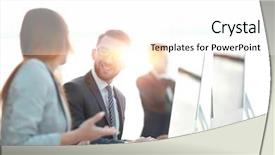  Presentation with employees - PPT theme featuring prospects - prospective employees are talking background and a white colored foreground