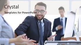  Presentation with employees images - Amazing PPT layouts having prospects - prospective employees are talking backdrop and a  colored foreground