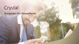  Presentation with green technology ithink map - Presentation enhanced with prospects buidling - businessman using technology background and a lemonade colored foreground