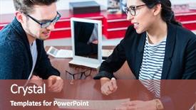  Presentation with sales - Cool new slide set with prospectus - man at optician shop getting backdrop and a tawny brown colored foreground