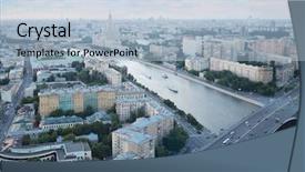  Presentation with building - PPT theme enhanced with prospectus - view of moskva river background and a light blue colored foreground
