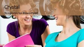  Presentation with chat - PPT theme consisting of prospectus - women at the hairdresser reading background and a coral colored foreground