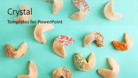  Presentation with fortune cookie game - Cool new presentation theme with prosperity - fortune cookies on color background backdrop and a arctic colored foreground