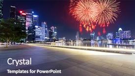  Presentation with night sky plane view - Beautiful PPT theme featuring prosperity - night view of prosperous city backdrop and a tawny brown colored foreground