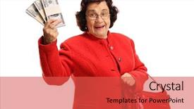  Presentation with rich - PPT theme enhanced with prosperity - rich mature woman holding money background and a red colored foreground