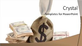 Presentation with bag - PPT theme with prosperity america - bag with stacks of dollars background and a white colored foreground