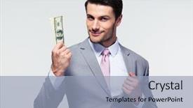  Presentation with gray - Beautiful presentation theme featuring prosperity america - happy businessman holding us dollars backdrop and a light blue colored foreground