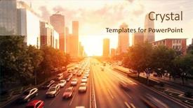  Presentation with prosperity - PPT theme enhanced with prosperity road - modern cityscape in the sunset background and a  colored foreground