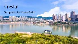  Presentation with panoramic london skyline iconic - PPT theme featuring prosperity road - modern panoramic skyline of chongqing background and a light blue colored foreground