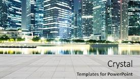  Presentation with cityscape - Audience pleasing PPT theme consisting of connection and network system concept over blurred cityscape blue tone process backdrop and a dark gray colored foreground