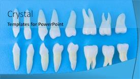 Presentation with dental restoration - Audience pleasing presentation design consisting of prosthetic-dentistry-white-teeth backdrop and a light blue colored foreground