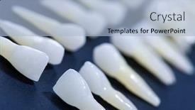  Presentation with dental restoration - Audience pleasing PPT theme consisting of prosthetic-dentistry-white-teeth backdrop and a light blue colored foreground