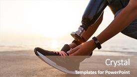  Presentation with prosthetic leg - Presentation theme having prosthetics - close up of athlete woman background and a coral colored foreground