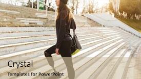  Presentation with prosthetic leg - Slide set consisting of prosthetics - image of disabled running girl background and a coral colored foreground