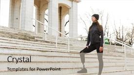  Presentation with prosthetic leg - PPT layouts having prosthetics - photo of atlethic disabled woman background and a soft green colored foreground