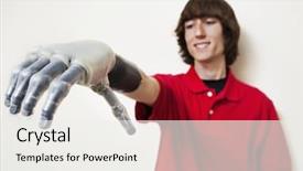  Presentation with gray - Slides enhanced with prosthetics - young man looking at his background and a white colored foreground