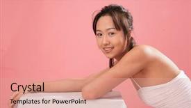  Presentation with asian - Colorful presentation theme enhanced with prostration - attractive asian young woman backdrop and a  colored foreground