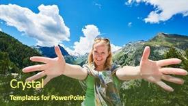  Presentation with law blue sky scales of justice - Slide deck enhanced with prostration - happy cheerful young woman embracing background and a  colored foreground