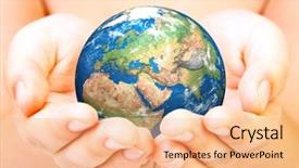  Presentation with elements - Presentation theme with protecting environment - human hand holding a globe background and a coral colored foreground