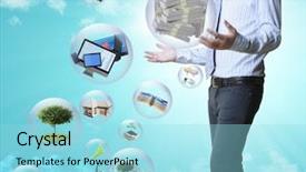  Presentation with cutout paper people standing around globe holding hands - Colorful PPT theme enhanced with protect money - holding a glowing earth globe backdrop and a arctic colored foreground