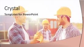  Presentation with teamwork - Presentation theme enhanced with protected areas - business building teamwork gesture background and a pink colored foreground