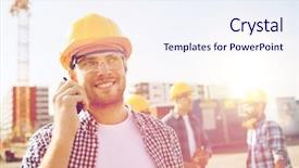  Presentation with business building blocks - Colorful PPT theme enhanced with protected areas - business building teamwork technology backdrop and a sky blue colored foreground