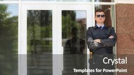 Presentation with security guard - PPT layouts featuring protected areas - male security guard outdoors background and a dark gray colored foreground