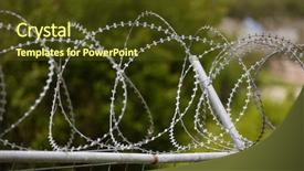  Presentation with danger - PPT layouts featuring protected areas - wire barbed mesh metal fence background and a tawny brown colored foreground