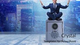  Presentation with safe - Theme with protected business - businessman resting putting leg background and a light blue colored foreground