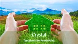  Presentation with green grass artificial top - Cool new PPT layouts with protected by the human hand backdrop and a forest green colored foreground