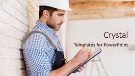  Presentation with multimedia wall television video broadcast - Theme featuring protected folder - pensive builder standing backwards background and a lemonade colored foreground