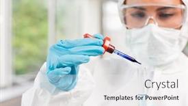  Presentation with test tube laboratory - Audience pleasing presentation theme consisting of chemical safety - protected scientist dropping a liquid backdrop and a white colored foreground