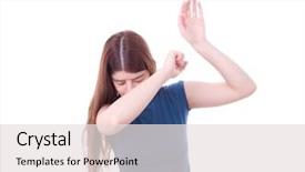  Presentation with aggression - Audience pleasing slides consisting of protecting herself from aggression domestic backdrop and a  colored foreground