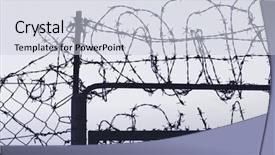  Presentation with barbed wire fence prison concept - Colorful presentation theme enhanced with protecting perimeter - fence with barbed wire backdrop and a lemonade colored foreground