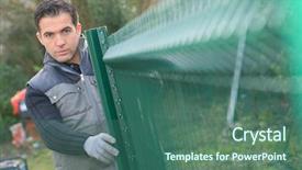  Presentation with metal - Slide set featuring protecting perimeter - installing a metal fence background and a ocean colored foreground