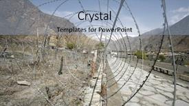  Presentation with barbed wire on the sky - PPT theme having protecting perimeter - view through circular barbed wire background and a light blue colored foreground