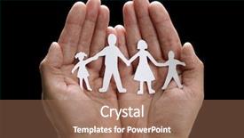  Presentation with family holding hands - PPT theme having protection of cupped hands background and a coral colored foreground