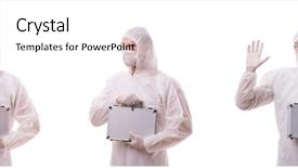  Presentation with steel heat treatment - Colorful slide set enhanced with protection radiation - criminologist in protective suit backdrop and a white colored foreground