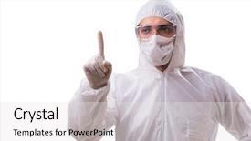  Presentation with radiation - PPT theme with protection radiation - man in protective suit isolated background and a white colored foreground