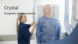  Presentation with radiologist - Audience pleasing presentation design consisting of protection radiation - radiologist taking xray of male backdrop and a light gray colored foreground