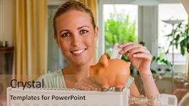  Presentation with saving - Presentation design having protection radiation - young woman with a radiator background and a coral colored foreground