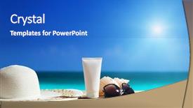  Presentation with lotion - Colorful PPT layouts enhanced with protection water - sun lotion and sunglasses backdrop and a cobalt blue colored foreground