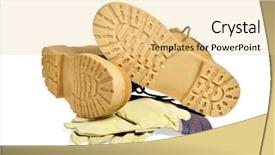  Presentation with personal protective equipment - Presentation theme consisting of protective boots and gloves isolated background and a blonde colored foreground