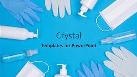  Presentation with latex gloves - Presentation theme featuring protective-equipment-for-prevention background and a cyan colored foreground