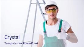  Presentation with worker safety - PPT layouts consisting of protective equipment in safety background and a sky blue colored foreground