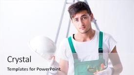  Presentation with worker safety - PPT theme featuring protective equipment in safety background and a sky blue colored foreground