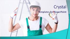  Presentation with worker safety - Amazing PPT theme having protective equipment in safety backdrop and a sky blue colored foreground