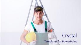  Presentation with worker safety - Slide set having protective equipment in safety background and a sky blue colored foreground